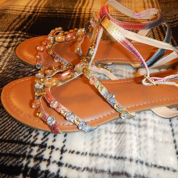 LADIES CANDIES JEWEL COLORFUL  STONES SANDALS NEW WITHOUT TAGS - Picture 9 of 11